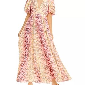 Rococo Sand Orange and Pink Puff Sleeve Maxi Dress